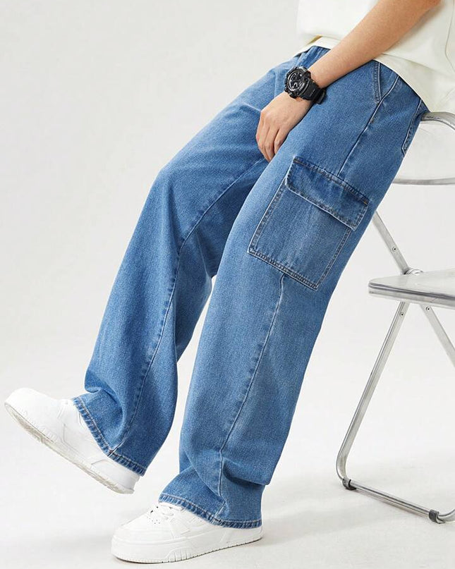 Stone Blue Cargo Fit Jeans For Men's