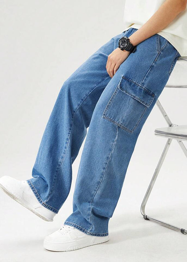 Stone Blue Cargo Fit Jeans For Men's