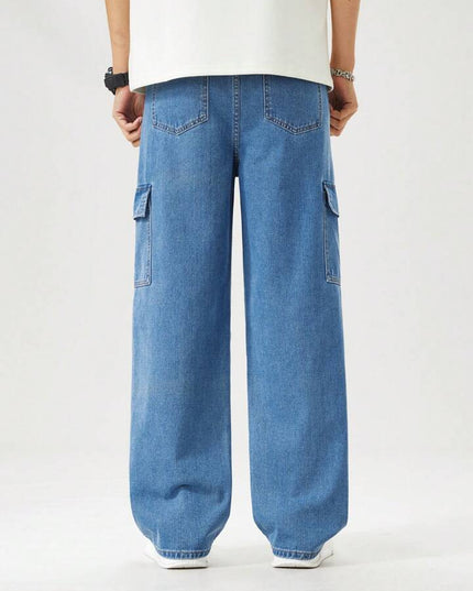 Stone Blue Cargo Fit Jeans For Men's