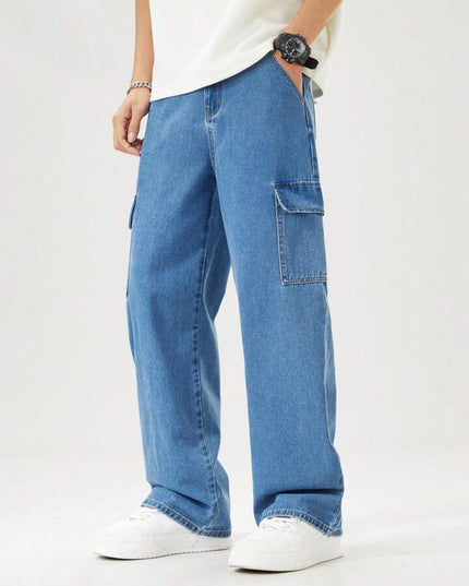 Stone Blue Cargo Fit Jeans For Men's
