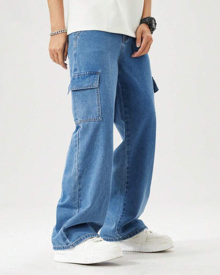 Stone Blue Cargo Fit Jeans For Men's