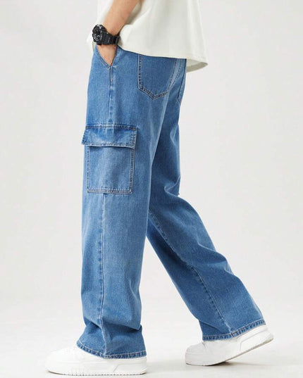 Stone Blue Cargo Fit Jeans For Men's