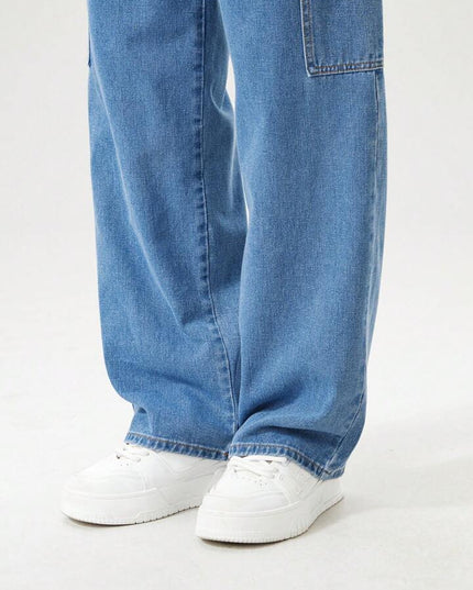 Stone Blue Cargo Fit Jeans For Men's