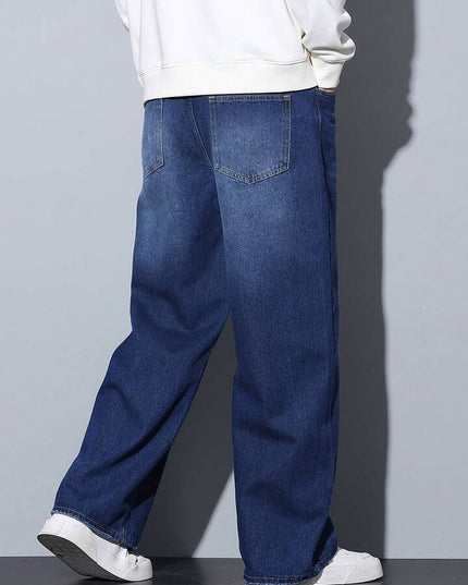 Dark Blueish Whisker Wash Baggy Fit Jeans