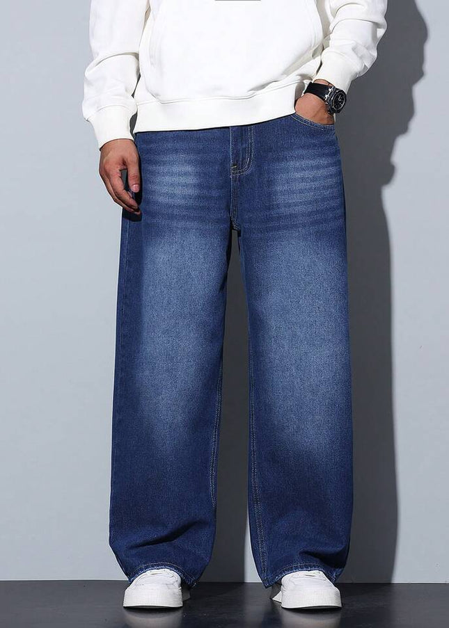 Dark Blueish Whisker Wash Baggy Fit Jeans