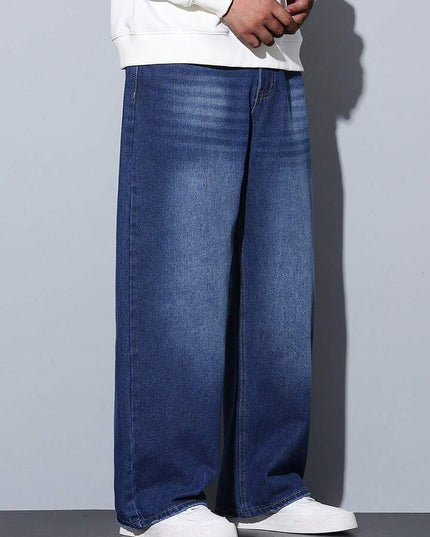 Dark Blueish Whisker Wash Baggy Fit Jeans