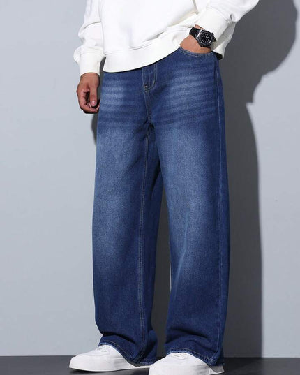 Dark Blueish Whisker Wash Baggy Fit Jeans