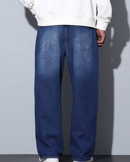 Dark Blueish Whisker Wash Baggy Fit Jeans