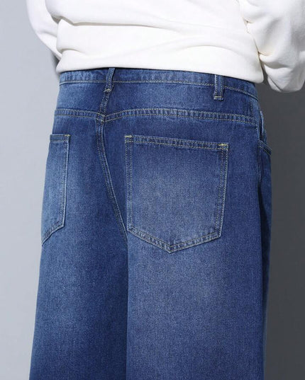 Dark Blueish Whisker Wash Baggy Fit Jeans