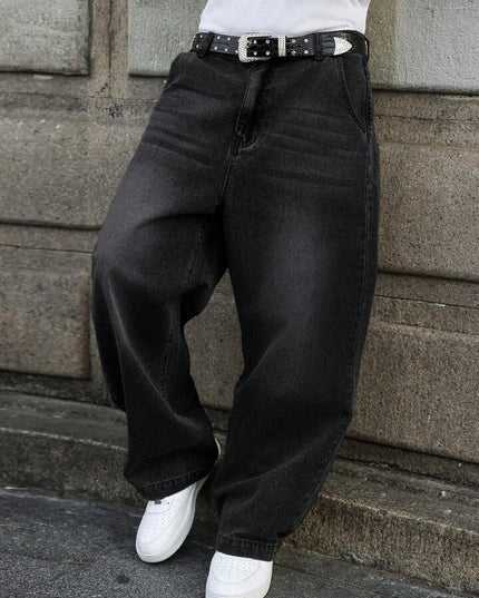 Black Whisker wash Baggy Fit Jeans