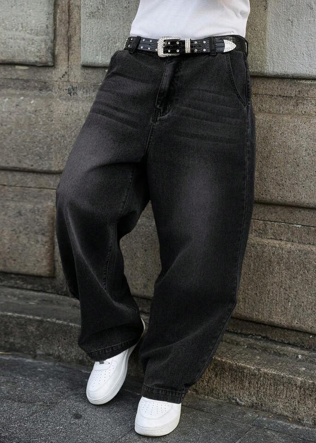 Black Whisker wash Baggy Fit Jeans