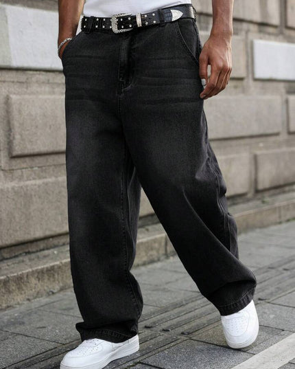 Black Whisker wash Baggy Fit Jeans