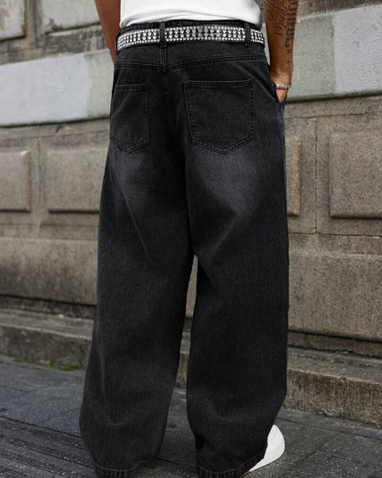 Black Whisker wash Baggy Fit Jeans
