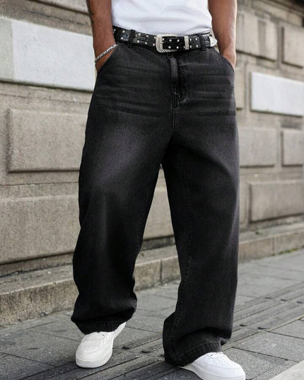 Black Whisker wash Baggy Fit Jeans