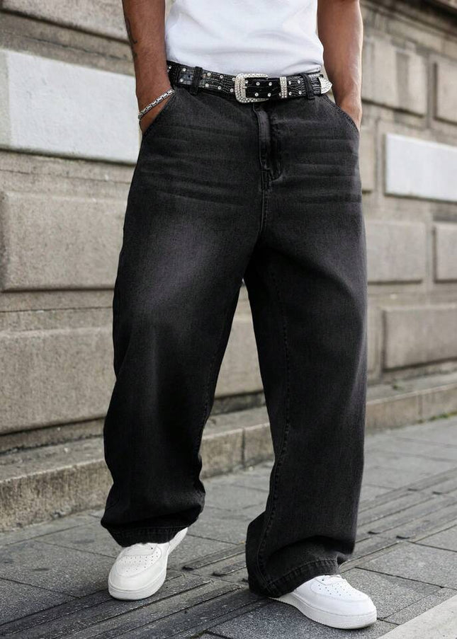 Black Whisker wash Baggy Fit Jeans