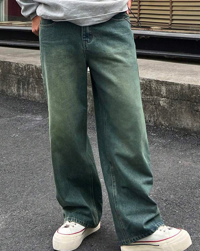 Teal Stone Wash Baggy Fit Jeans
