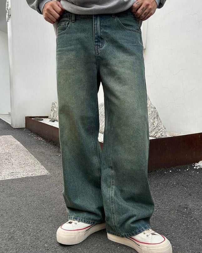 Teal Stone Wash Baggy Fit Jeans