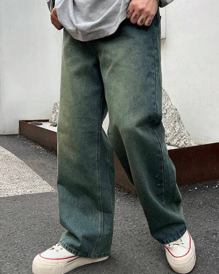 Teal Stone Wash Baggy Fit Jeans