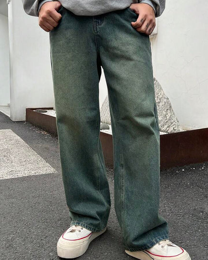 Teal Stone Wash Baggy Fit Jeans