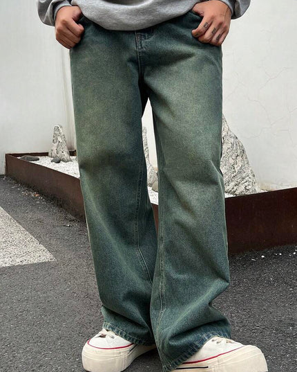 Teal Stone Wash Baggy Fit Jeans