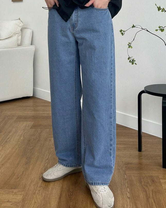 Stone Blue Wash Straight Fit Jeans