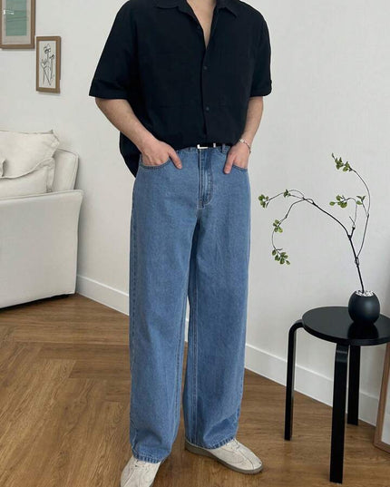 Stone Blue Wash Straight Fit Jeans