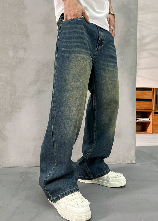 Greenish Vintage Whisker Spray Wash Baggy Fit Jeans