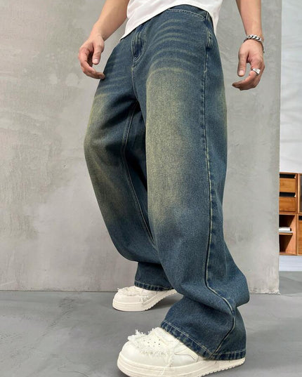 Greenish Vintage Whisker Spray Wash Baggy Fit Jeans