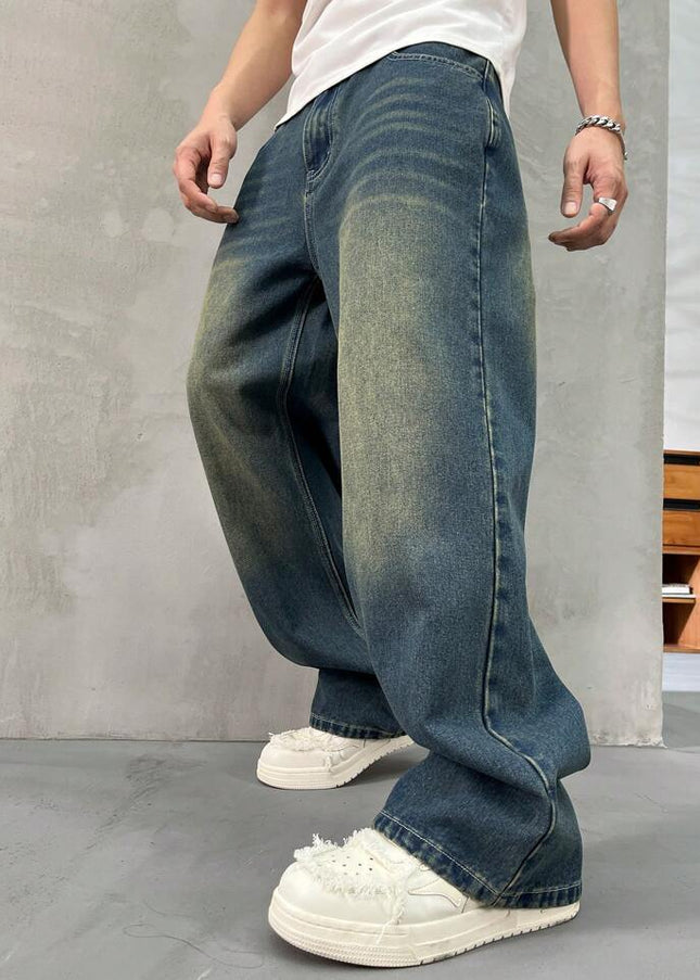 Greenish Vintage Whisker Spray Wash Baggy Fit Jeans