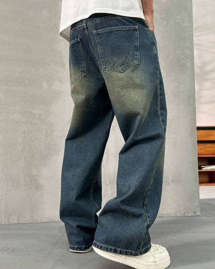 Greenish Vintage Whisker Spray Wash Baggy Fit Jeans